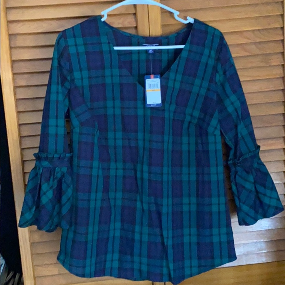 Plaid bell sleeve! NEVER WORN!